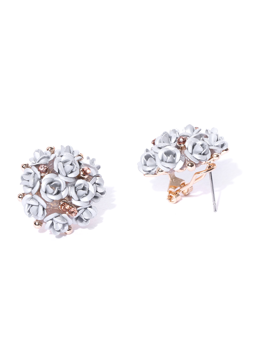 YouBella Grey Gold-Plated Stone-Studded Floral Jewellery Set